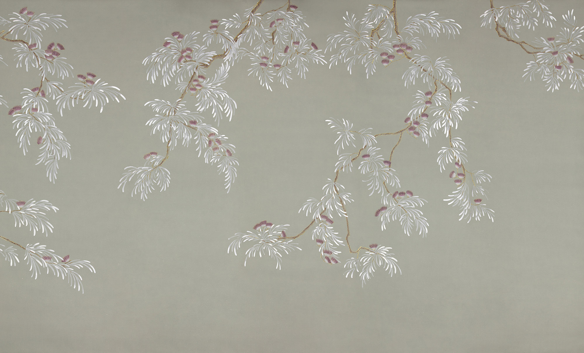 Обои ручная роспись Silk Tree Special Colourway on grey painted Xuan paper Обои ручная роспись Silk Tree Special Colourway on grey painted Xuan paper - постер Loft-Concept в Брянске