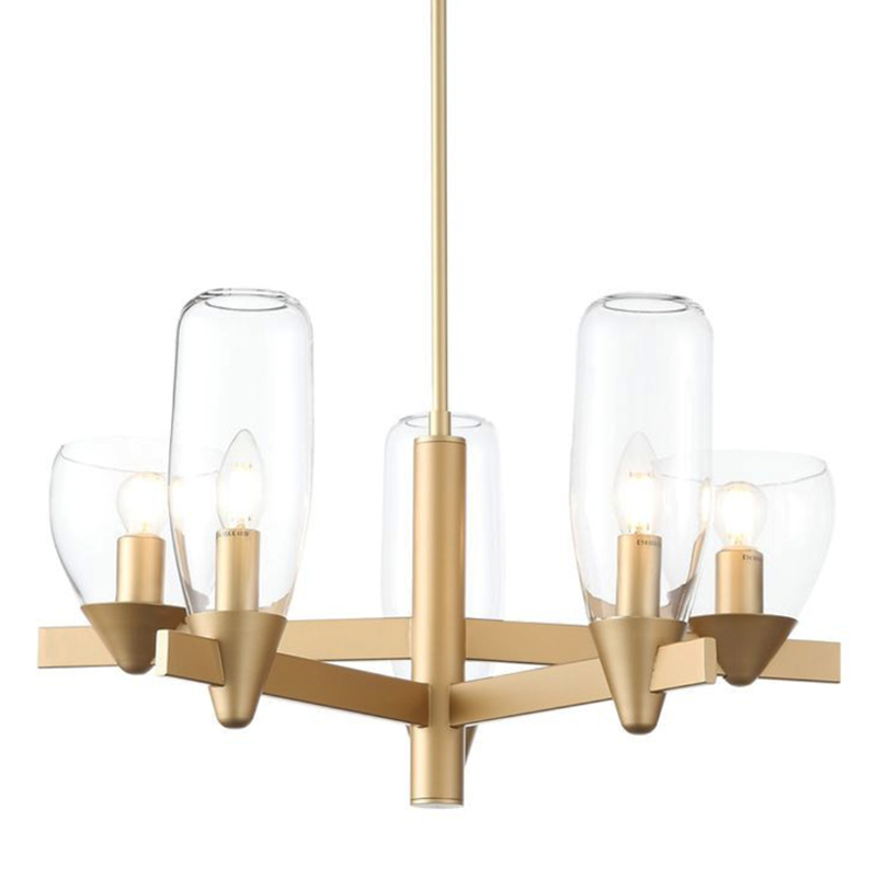 Люстра Houston 5 lamps матовое золото Прозрачное Стекло Люстра Houston 5 lamps матовое золото Прозрачное Стекло в Брянске | Loft Concept