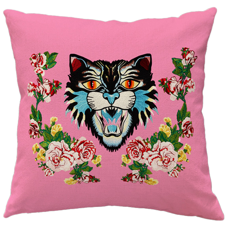 Декоративная подушка Стиль Gucci Cat Pink Розовый Мульти в Брянске | Loft Concept 