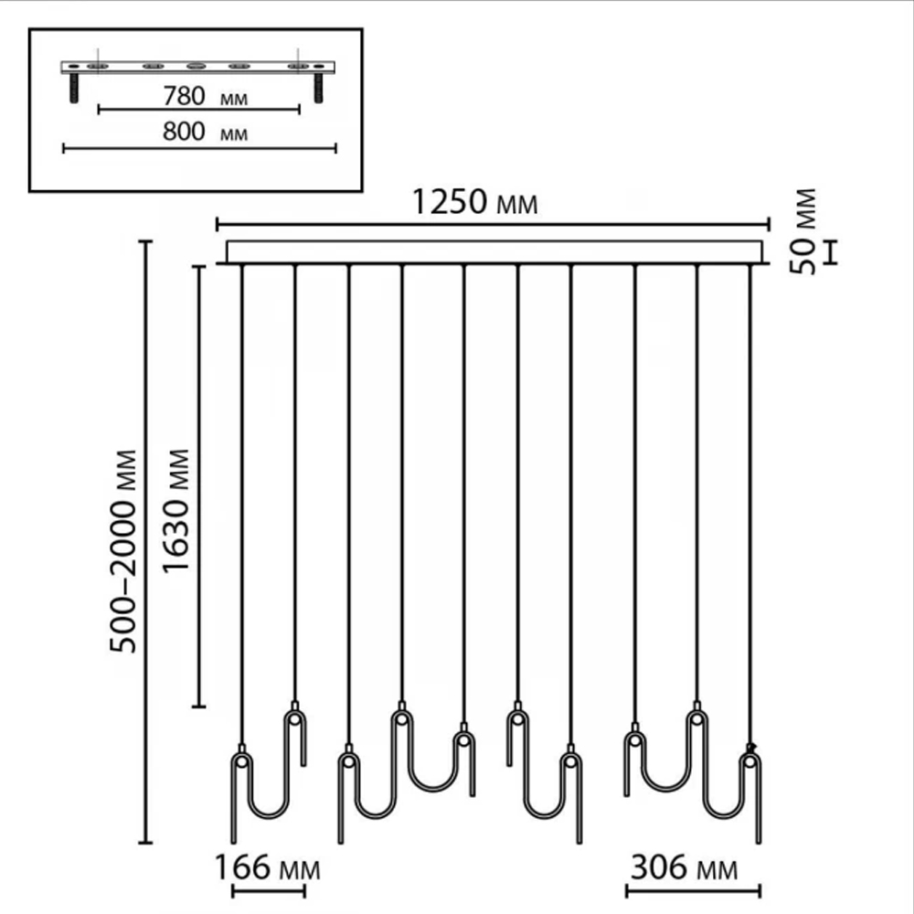Подвесной светильник линейный с плафонами волнистой формы из фактурного стекла Big Wave в Брянске