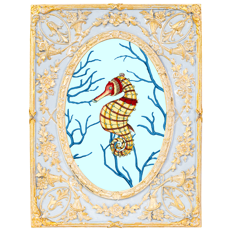 Картина в раме с золотым орнаментом Seashell Still Life Мульти Золотой Голубой Картина в раме с золотым орнаментом Seashell Still Life Мульти Золотой Голубой в Брянске | Loft Concept