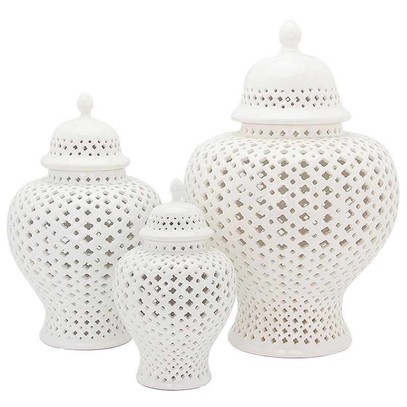 Ваза с крышкой White Ceramic Carving Vase Белый Ваза с крышкой White Ceramic Carving Vase Белый в Брянске | Loft Concept