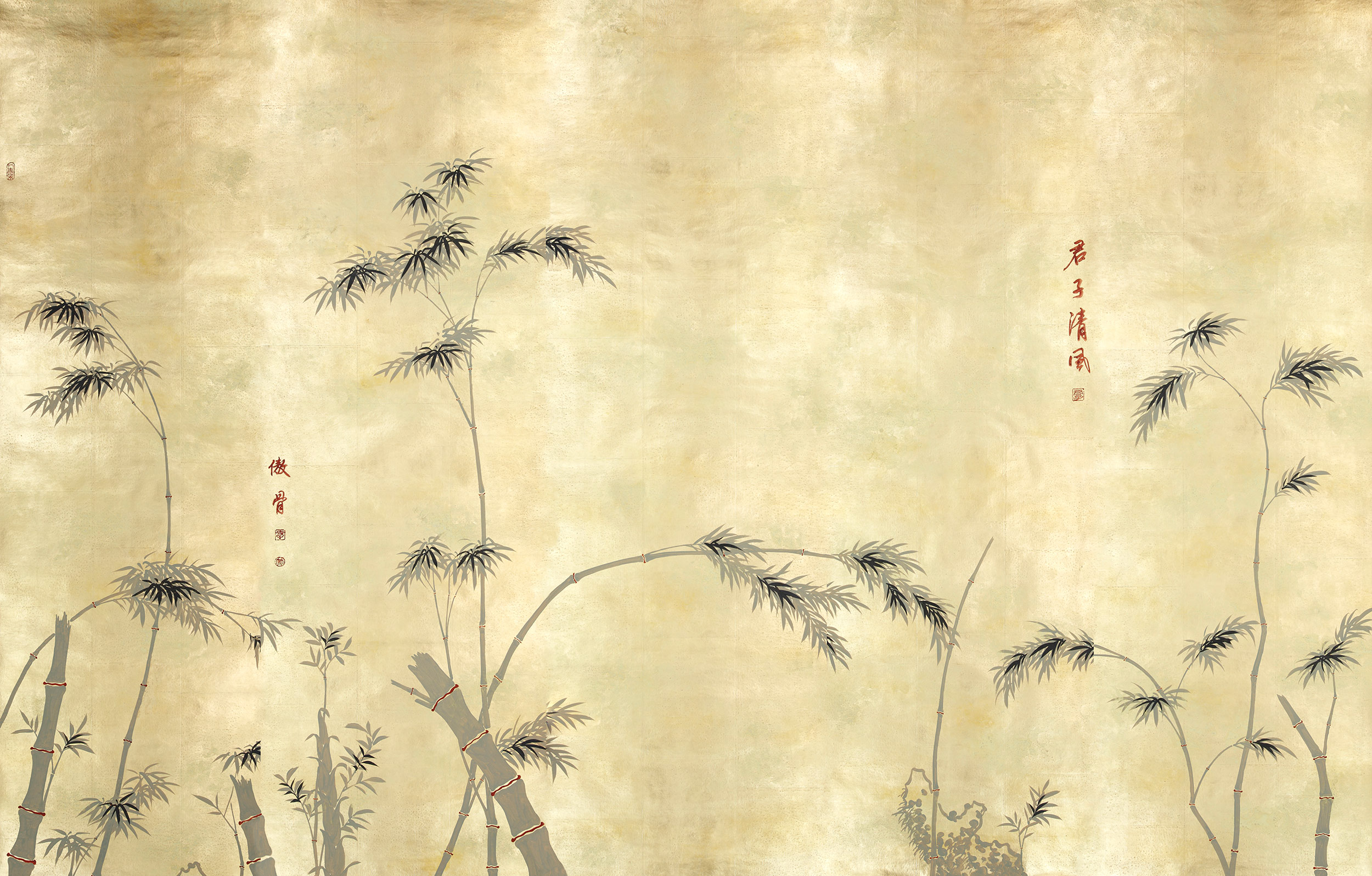 Обои ручная роспись Bamboo Dark Lacquer on Deep Rich Gold gilded tea paper Обои ручная роспись Bamboo Dark Lacquer on Deep Rich Gold gilded tea paper - постер Loft-Concept в Брянске
