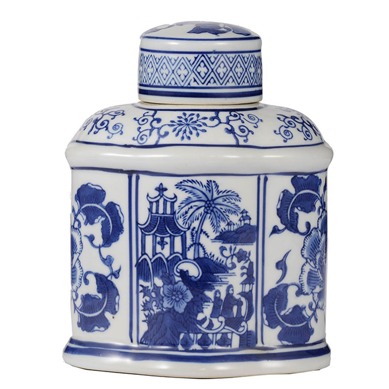 Ваза с крышкой Oriental Pattern Vase Синий Белый Ваза с крышкой Oriental Pattern Vase Синий Белый в Брянске | Loft Concept
