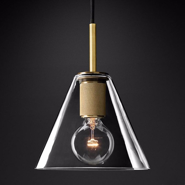 Подвесной светильник RH Utilitaire Funnel Pendant Brass Латунь Прозрачное Стекло Подвесной светильник RH Utilitaire Funnel Pendant Brass Латунь Прозрачное Стекло в Брянске | Loft Concept