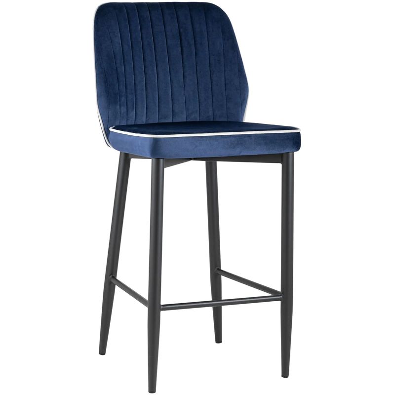 Барный Стул Lawrence Chair Синий Велюр Белый кант Синий Белый Черный в Брянске | Loft Concept 