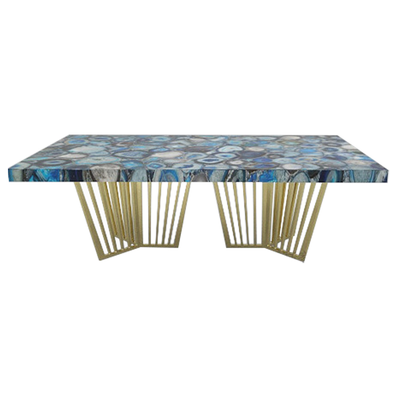 Обеденный стол Agate Design Blue Dining Table Синий Золотой Обеденный стол Agate Design Blue Dining Table Синий Золотой в Брянске | Loft Concept