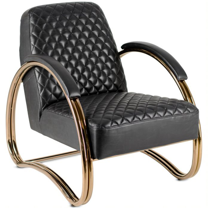 Кресло Hodges Armchair black leather Черный Розовое золото в Брянске | Loft Concept 