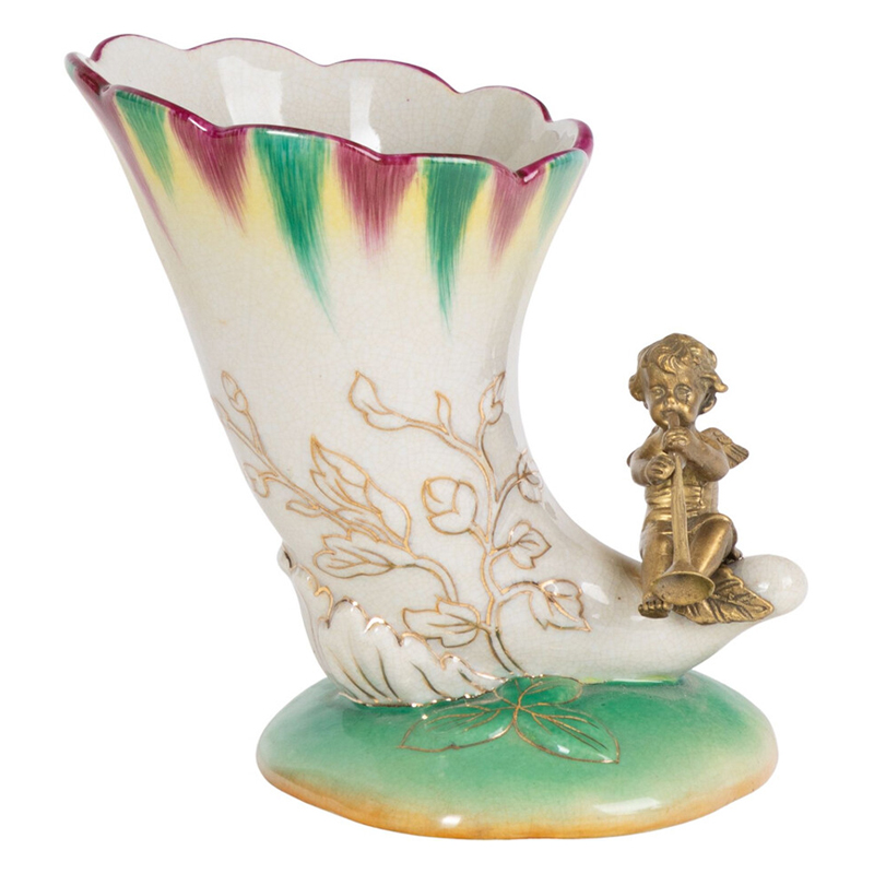 Ваза из фарфора с бронзовой фигуркой ангела Eden Garden porcelain and bronze Зеленый Бронза Белый Ваза из фарфора с бронзовой фигуркой ангела Eden Garden porcelain and bronze Зеленый Бронза Белый в Брянске | Loft Concept