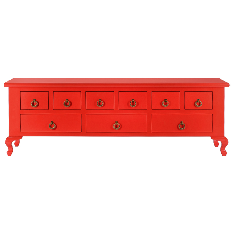 Комод длинный в стиле Шинуазри 9 ящиков Chinese Deep Red Красный Красный Комод длинный в стиле Шинуазри 9 ящиков Chinese Deep Red Красный Красный в Брянске | Loft Concept
