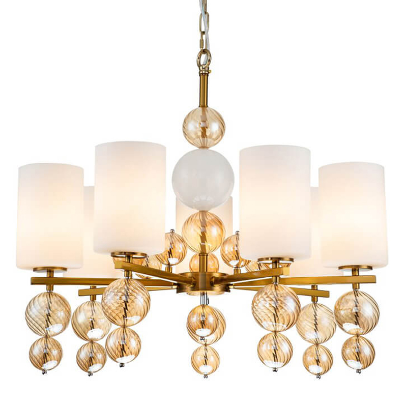 Люстра Blown Glass Balloons Chandelier 7 Латунь Белый Янтарный Люстра Blown Glass Balloons Chandelier 7 Латунь Белый Янтарный в Брянске | Loft Concept