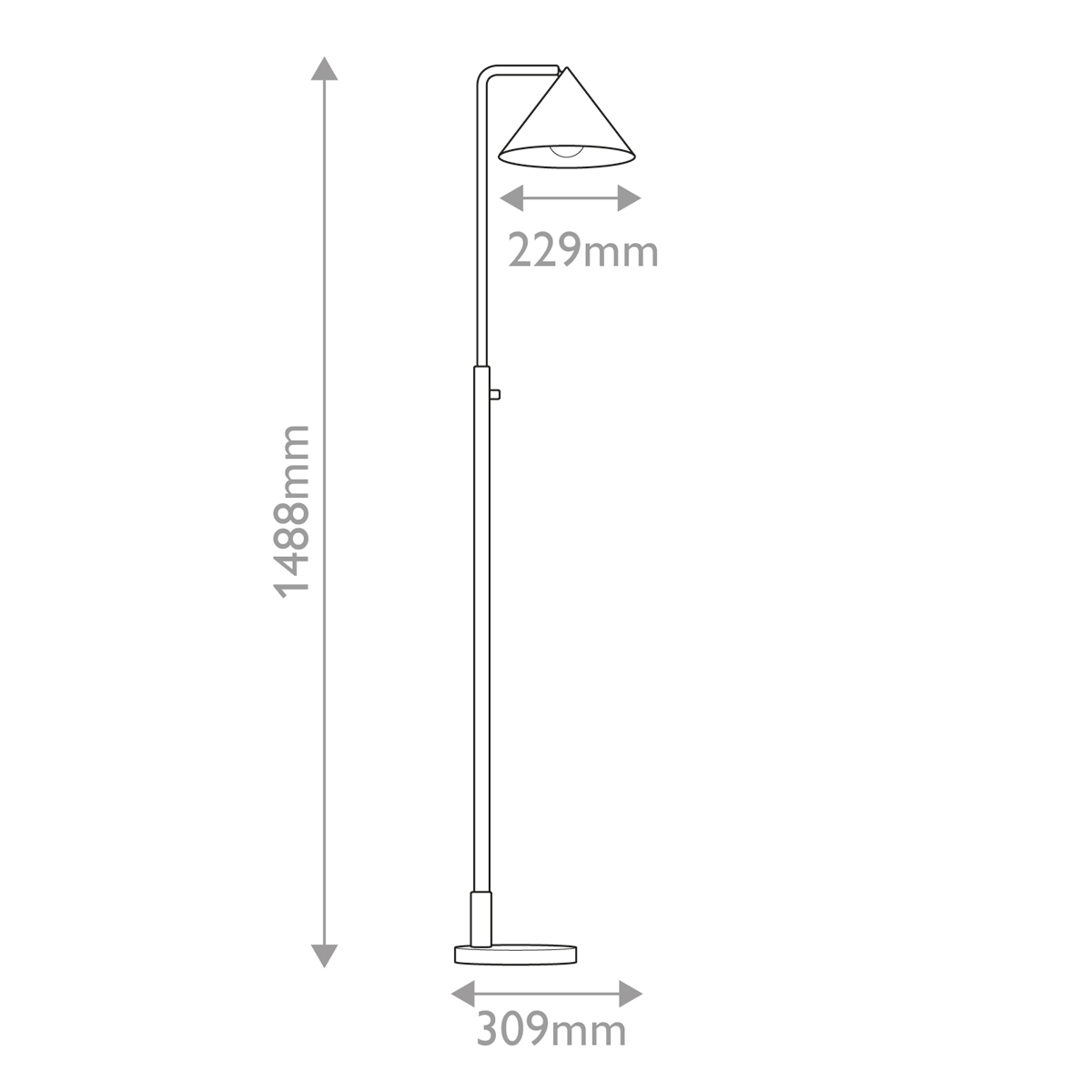 Торшер золотого цвета с плафоном в форме конуса и тонкой высокой стойкой на круглом основании Alora Mood в Брянске