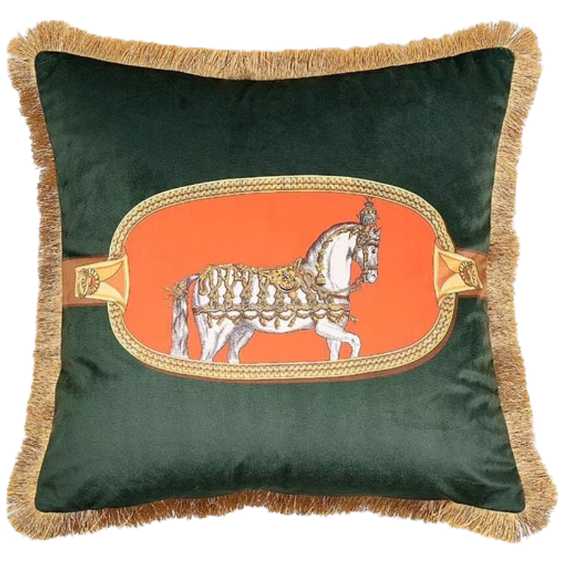 Декоративная подушка Hermes Horse 110 Зеленый Оранжевый Золотой Декоративная подушка Hermes Horse 110 Зеленый Оранжевый Золотой в Брянске | Loft Concept