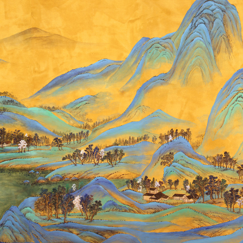 Обои ручная роспись A Thousand Li of Rivers and Mountains Original colourway on brown painted Xuan paper Обои ручная роспись A Thousand Li of Rivers and Mountains Original colourway on brown painted Xuan paper в Брянске | Loft Concept