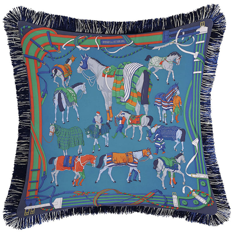Декоративная подушка Hermes Horses Turquoise 130 Бирюзовый Мульти Декоративная подушка Hermes Horses Turquoise 130 Бирюзовый Мульти в Брянске | Loft Concept