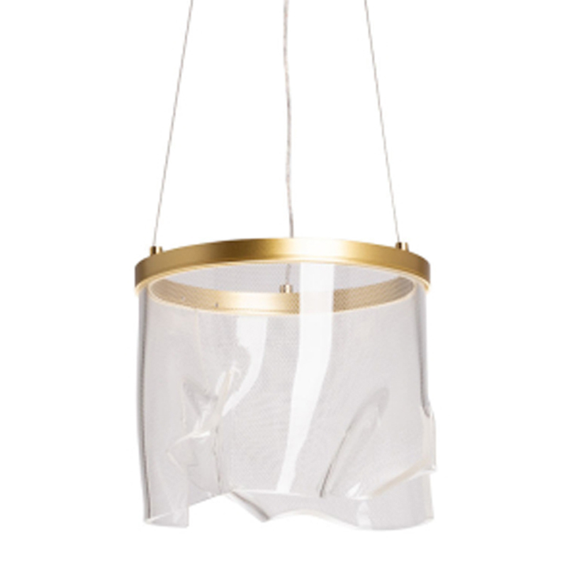 Подвесной светильник цилиндрической формы с прозрачным волнистым плафоном Wave Line Латунь Прозрачный в Брянске | Loft Concept 