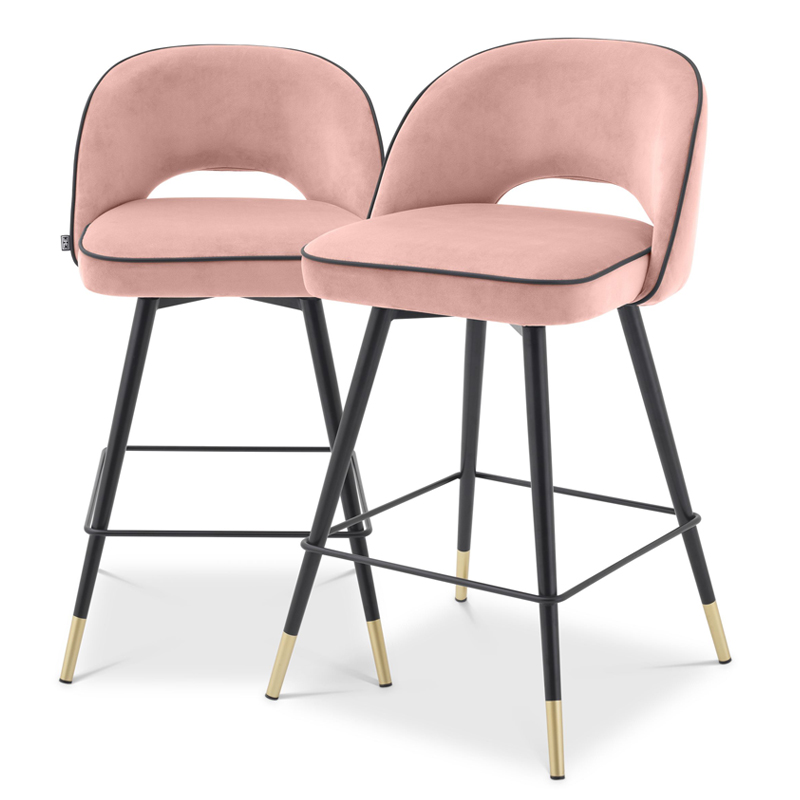 Комплект полубарных стульев Eichholtz Counter Stool Cliff set of 2 nude Розовый пастельный Черный Латунь Комплект полубарных стульев Eichholtz Counter Stool Cliff set of 2 nude Розовый пастельный Черный Латунь в Брянске | Loft Concept