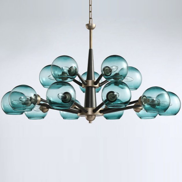 Люстра Thalia chandelier Blue glass 15 Золотой Светло-голубой Черный Люстра Thalia chandelier Blue glass 15 Золотой Светло-голубой Черный в Брянске | Loft Concept