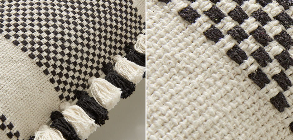 Подушка декоративная черно-белый хлопок с кисточками - Loft-Concept в Брянске