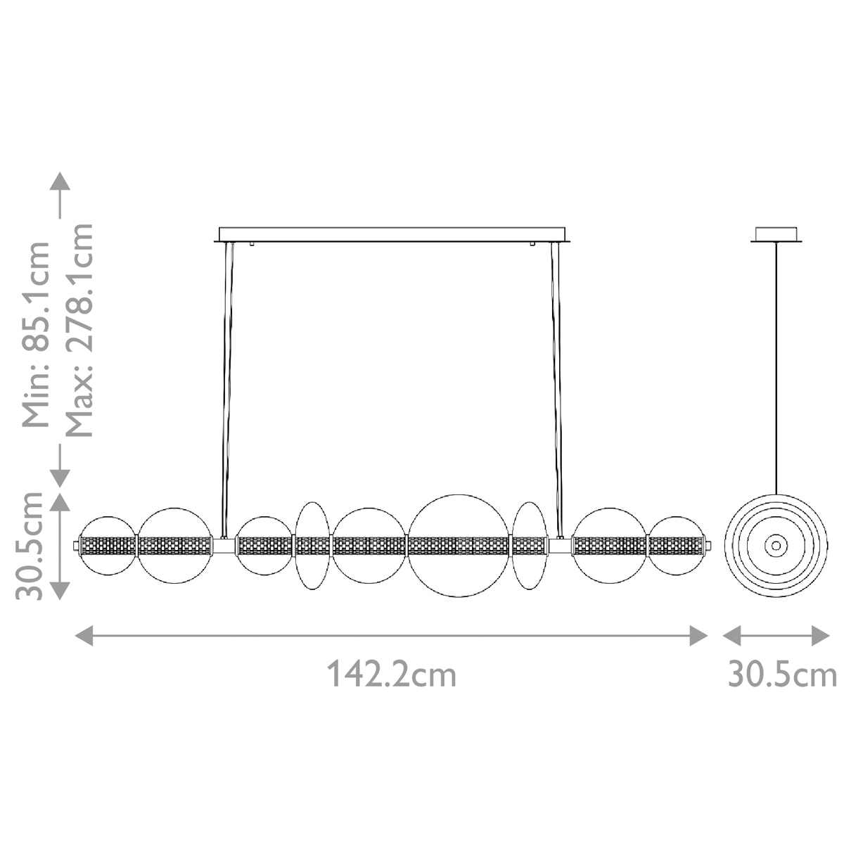 Подвесной светильник линейный с прозрачными стеклянными шарами разного диаметра Eurofase в Брянске