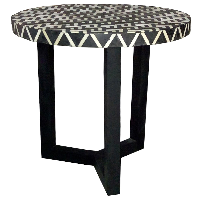Круглый приставной столик Bone Inlay Zigzag Белый Черный в Брянске | Loft Concept 