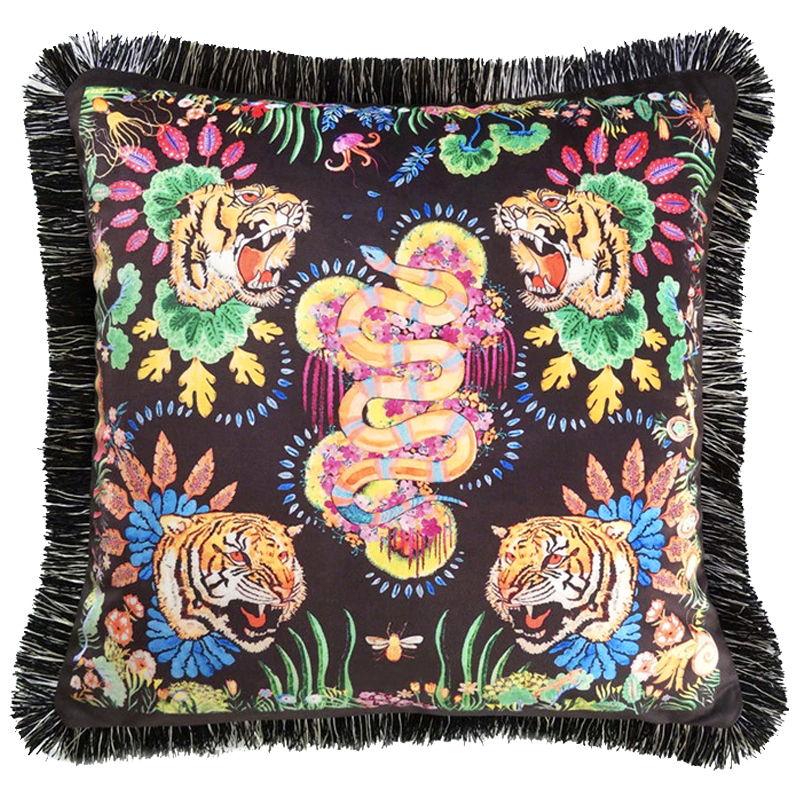 Декоративная подушка Cтиль Gucci Four Tigers and Micrurus Мульти Черный Декоративная подушка Cтиль Gucci Four Tigers and Micrurus Мульти Черный в Брянске | Loft Concept