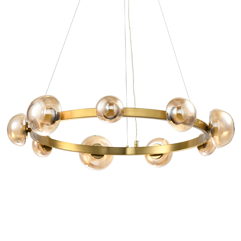 Люстра подвесная светодиодная с 9-ю круглыми плафонами коньячного цвета Iona Chandelier Brass Латунь Люстра подвесная светодиодная с 9-ю круглыми плафонами коньячного цвета Iona Chandelier Brass Латунь в Брянске | Loft Concept