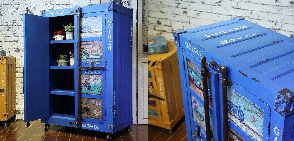 Синяя тумбочка контейнер Blue chest of drawers vintage Sea Container Синяя тумбочка контейнер Blue chest of drawers vintage Sea Container - Loft-Concept в Брянске