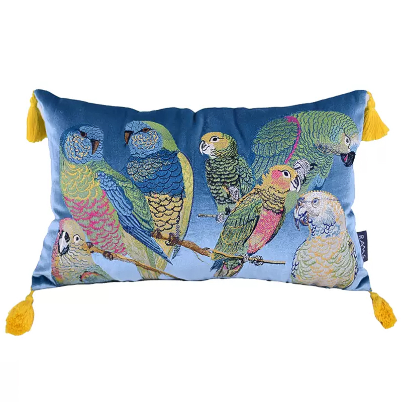 Декоративная подушка с вышивкой Embroidery Parrots Long Pillow Blue Голубой Мульти в Брянске | Loft Concept 