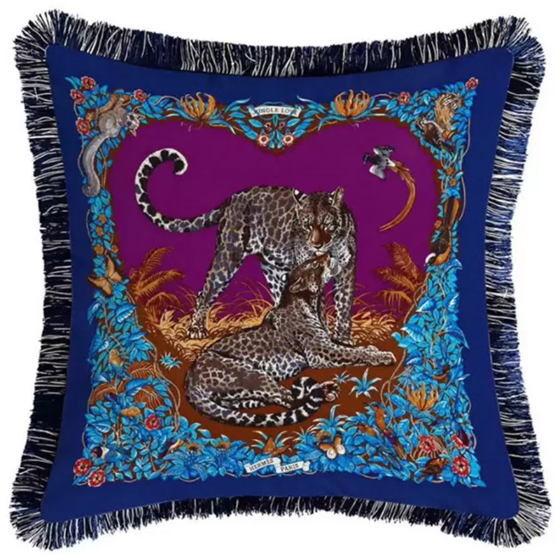 Декоративная подушка Hermes Jungle 59 Мульти Синий Фиолетовый Декоративная подушка Hermes Jungle 59 Мульти Синий Фиолетовый в Брянске | Loft Concept