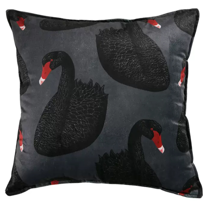 Декоративная подушка Black Swans Cushion Черная Черный Серый Красный Декоративная подушка Black Swans Cushion Черная Черный Серый Красный в Брянске | Loft Concept