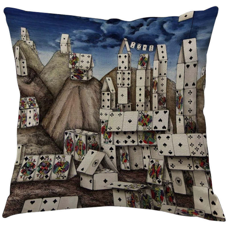Декоративная подушка Fornasetti City of Cards Синий Серый Мульти Декоративная подушка Fornasetti City of Cards Синий Серый Мульти в Брянске | Loft Concept