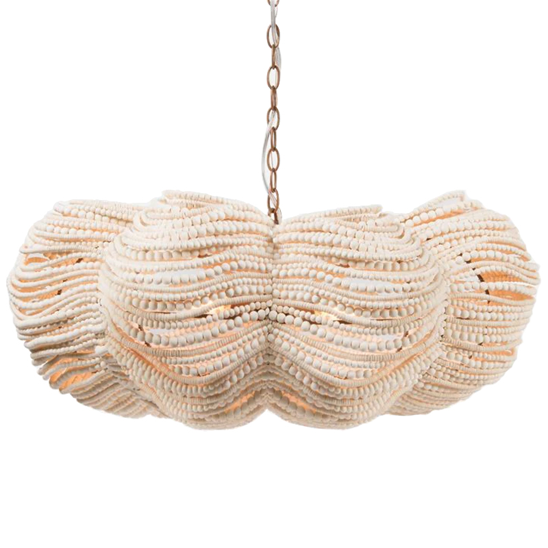 Круглая люстра волнистой формы с декором из круглых деревянных бусин White Wooden Beads Chandelier Белый Круглая люстра волнистой формы с декором из круглых деревянных бусин White Wooden Beads Chandelier Белый в Брянске | Loft Concept