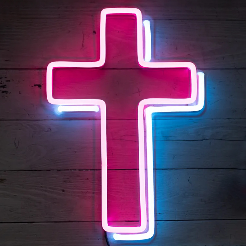 Неоновая настенная лампа Cross Neon Wall Lamp Розовый Синий Неоновая настенная лампа Cross Neon Wall Lamp Розовый Синий в Брянске | Loft Concept