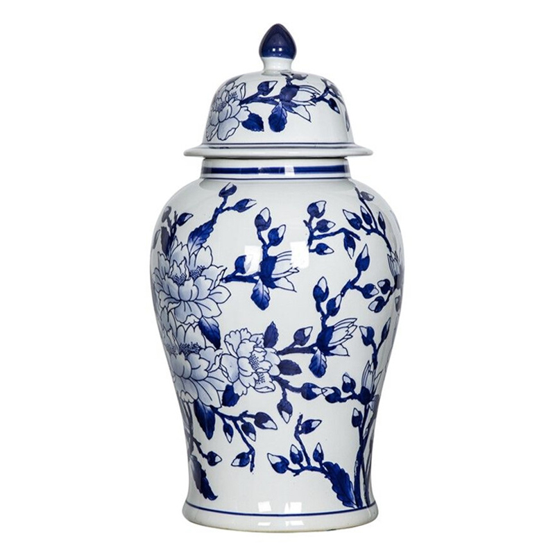 Ваза с крышкой и синим цветочным узором Blue & White Ornament Белый Синий Ваза с крышкой и синим цветочным узором Blue & White Ornament Белый Синий в Брянске | Loft Concept