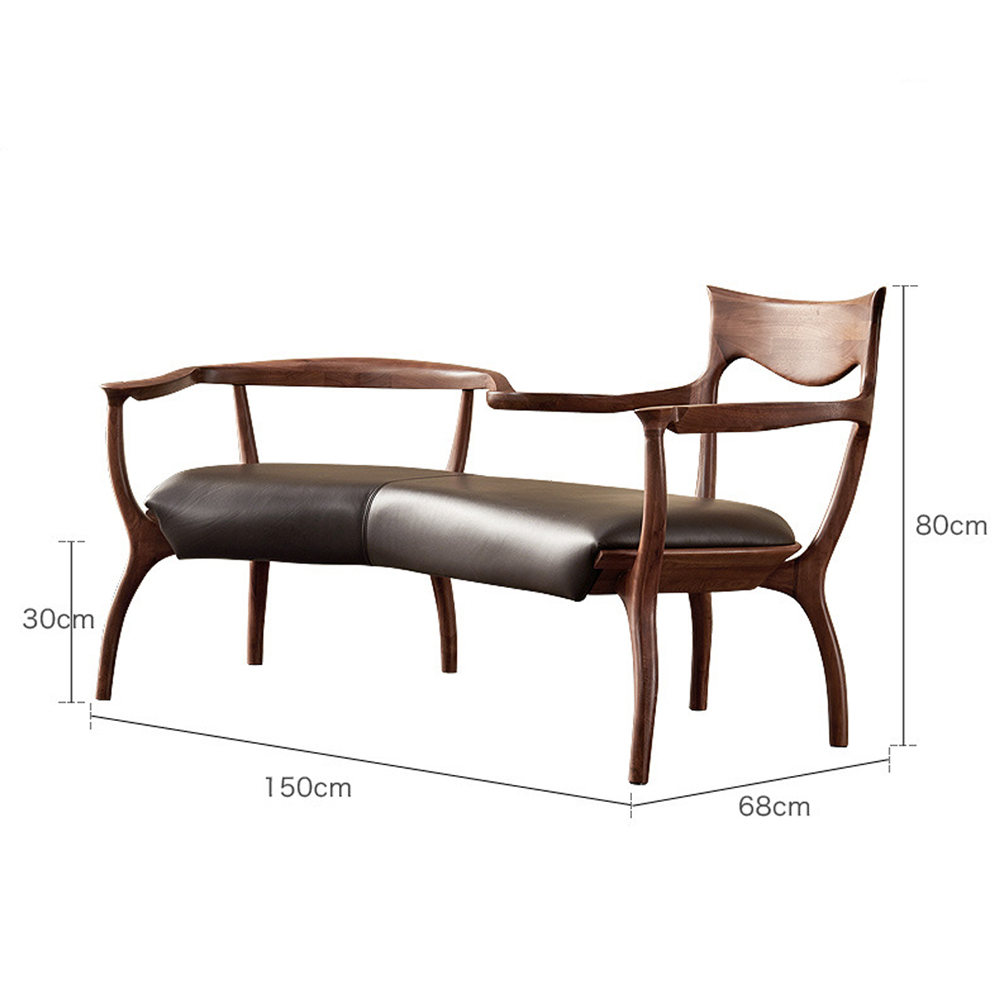 Кушетка с деревянным каркасом и сиденьем из коричневой натуральной кожи Moon Walnut Furniture Кушетка с деревянным каркасом и сиденьем из коричневой натуральной кожи Moon Walnut Furniture в Брянске