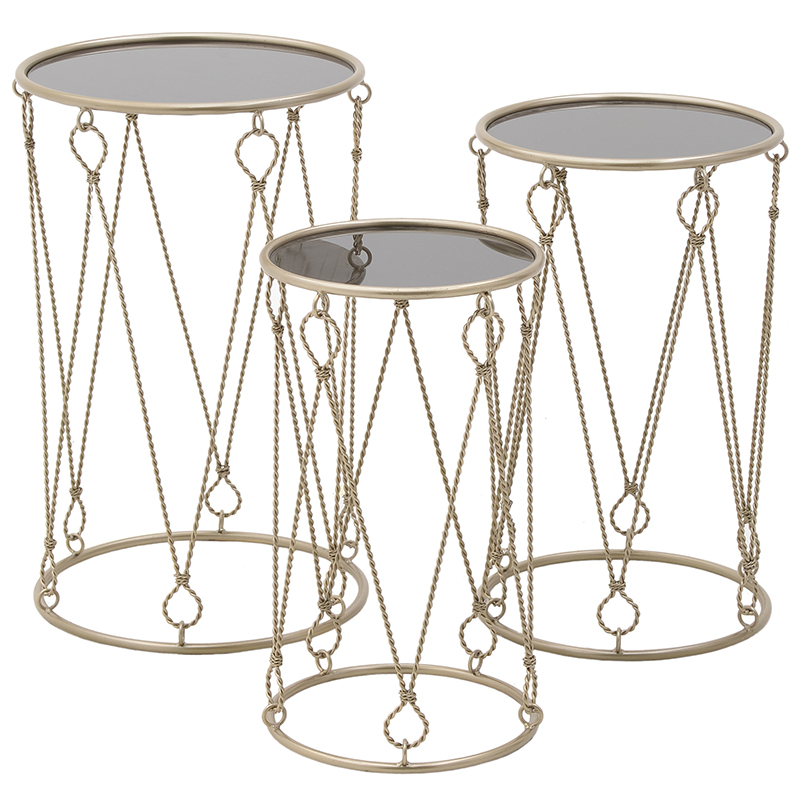 Комплект из 3-х приставных столов Metal Rope Side Tables Золотой Комплект из 3-х приставных столов Metal Rope Side Tables Золотой в Брянске | Loft Concept