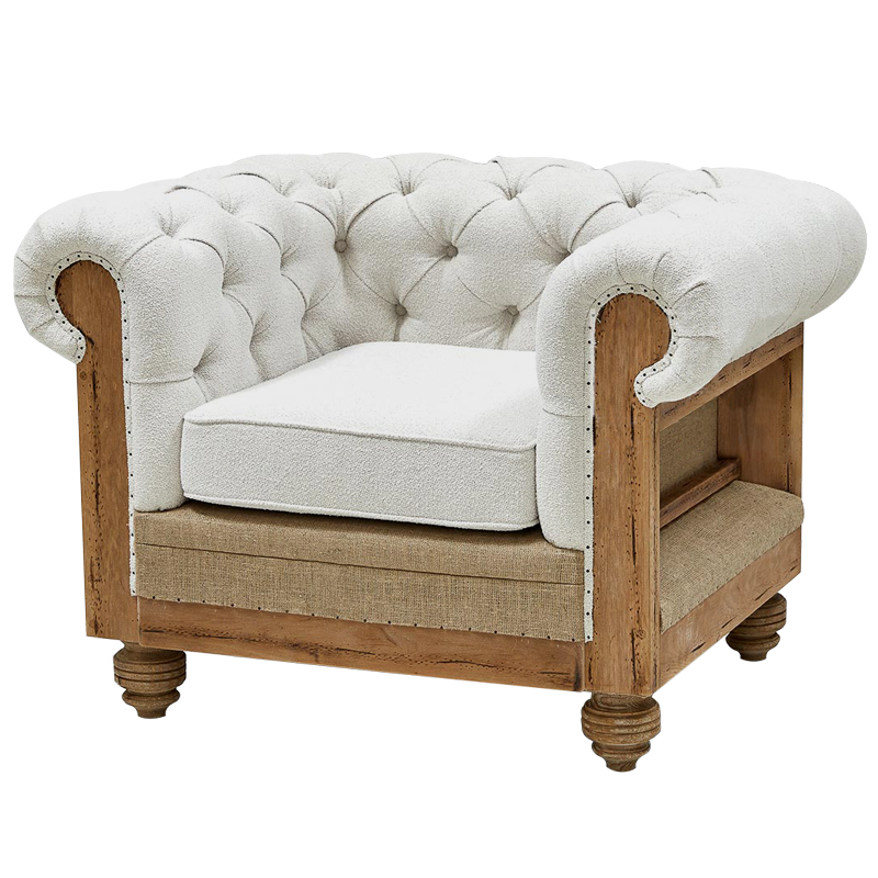 Кресло Deconstructed Chesterfield Armchair White Boucle Белый Древесина Кресло Deconstructed Chesterfield Armchair White Boucle Белый Древесина в Брянске | Loft Concept