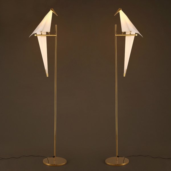Торшер Origami Bird Floor Lamp Бежево-серый Золотой в Брянске | Loft Concept 