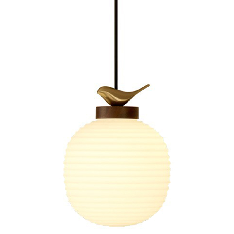 Светильник с птичкой Bird On a Lantern Hanging Lamp Коричневый Белое матовое стекло Латунь Светильник с птичкой Bird On a Lantern Hanging Lamp Коричневый Белое матовое стекло Латунь в Брянске | Loft Concept