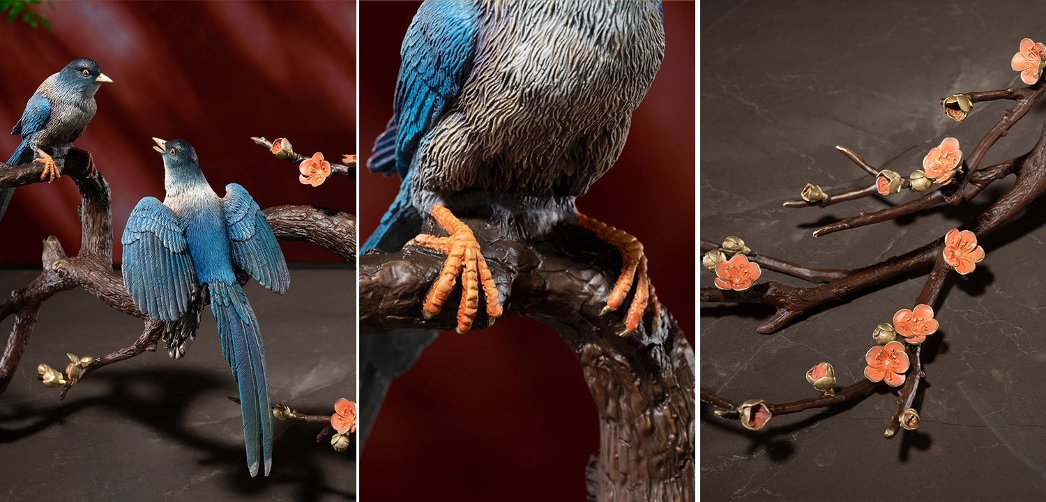 Статуэтка для интерьера Птички на ветке из меди - фото №2