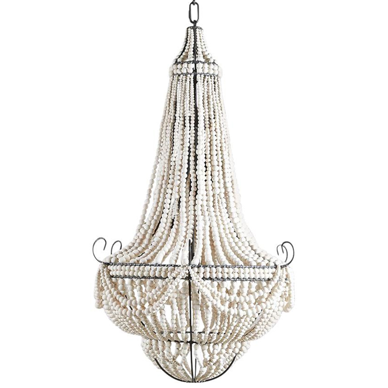 Люстра каплевидной формы украшенная белыми бусинами Wooden Beads White Chandelier Белый Люстра каплевидной формы украшенная белыми бусинами Wooden Beads White Chandelier Белый в Брянске | Loft Concept