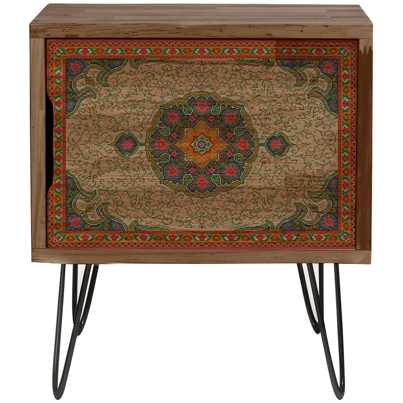 Тумба деревянная с узорами на дверце Persian Carpet Print Nightstand Коричневый Красный Синий Зеленый Тумба деревянная с узорами на дверце Persian Carpet Print Nightstand Коричневый Красный Синий Зеленый в Брянске | Loft Concept