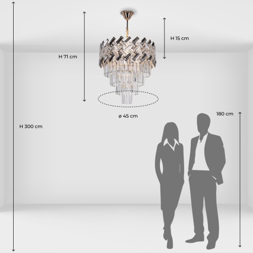 Люстра многоярусная с переплетенными металлическими элементами черного и золотого цвета и прозрачными хрустальными подвесками Empire Chandelier Crystal в Брянске