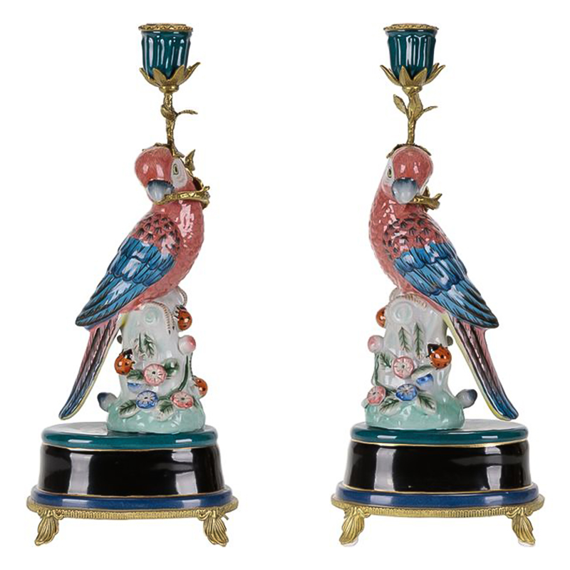 Подсвечник Red Blue Parrot Candlestick L or R Бронза Красный Синий в Брянске | Loft Concept 