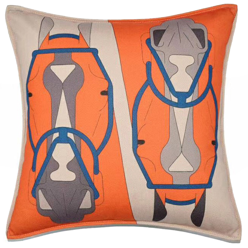 Декоративная подушка Hermes Horse 27 Оранжевый Бежево-серый Синий Декоративная подушка Hermes Horse 27 Оранжевый Бежево-серый Синий в Брянске | Loft Concept