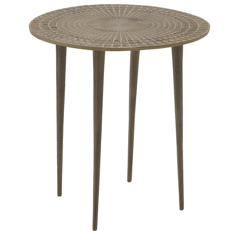 Круглый металлический приставной стол с рельефным узором на столешнице Aneurin Side Table Золотой Круглый металлический приставной стол с рельефным узором на столешнице Aneurin Side Table Золотой в Брянске | Loft Concept