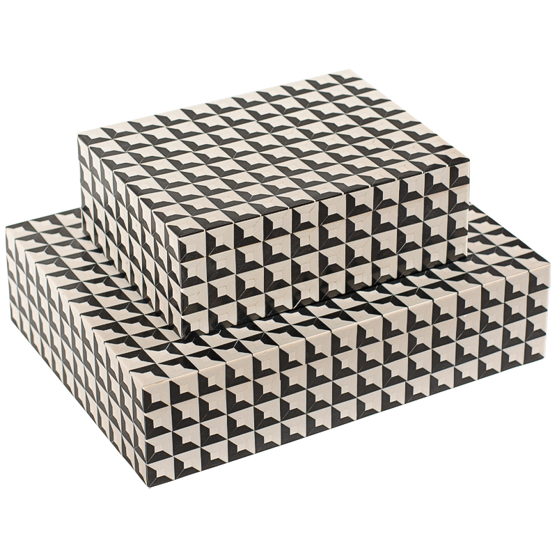 Комплект шкатулок Black White Square Bone Inlay Черно-белый в Брянске | Loft Concept 