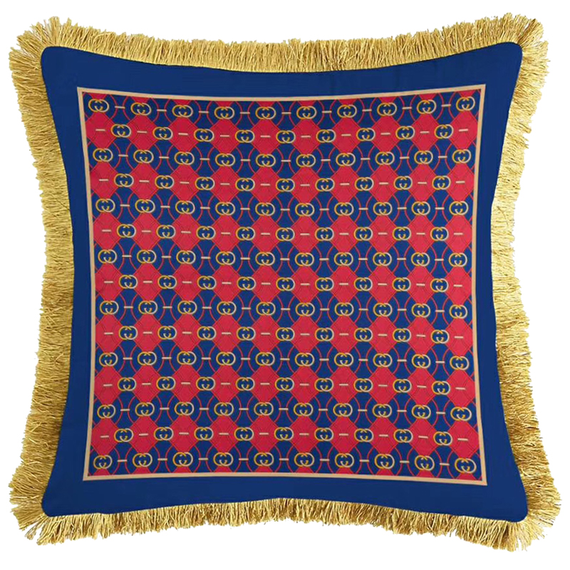 Декоративная подушка Cтиль Gucci Pattern Red Blue Синий Красный Золотой Декоративная подушка Cтиль Gucci Pattern Red Blue Синий Красный Золотой в Брянске | Loft Concept