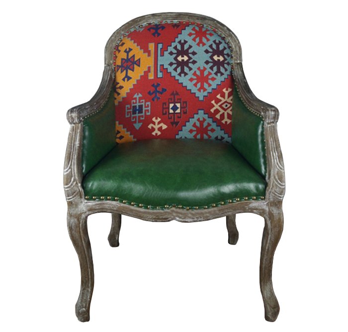 Кресло Bergere Kelim Pattern & Green Leather  в Брянске | Loft Concept 
